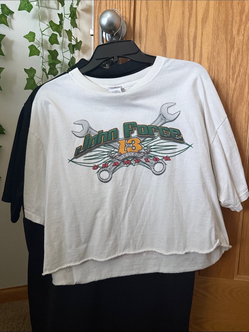 White Graphic Tee with Green & Yellow Accent